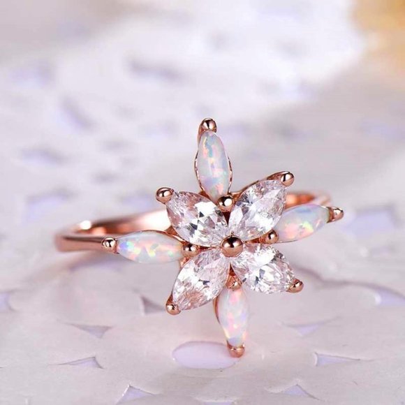 💎 Sweet Super Dainty Flower Opal Gemstone CZ Rose Gold Ring for Women,VIP539 main image 4